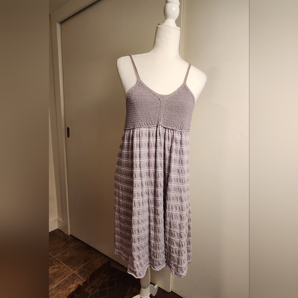 Y2k Vintage Havana Grey Lavender Crochet Knit Boho Striped Dress Medium EUC